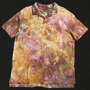 Men's Large Tie Dye Shirt Regular Fit Short Sleeve Polo Brown Festival Orange